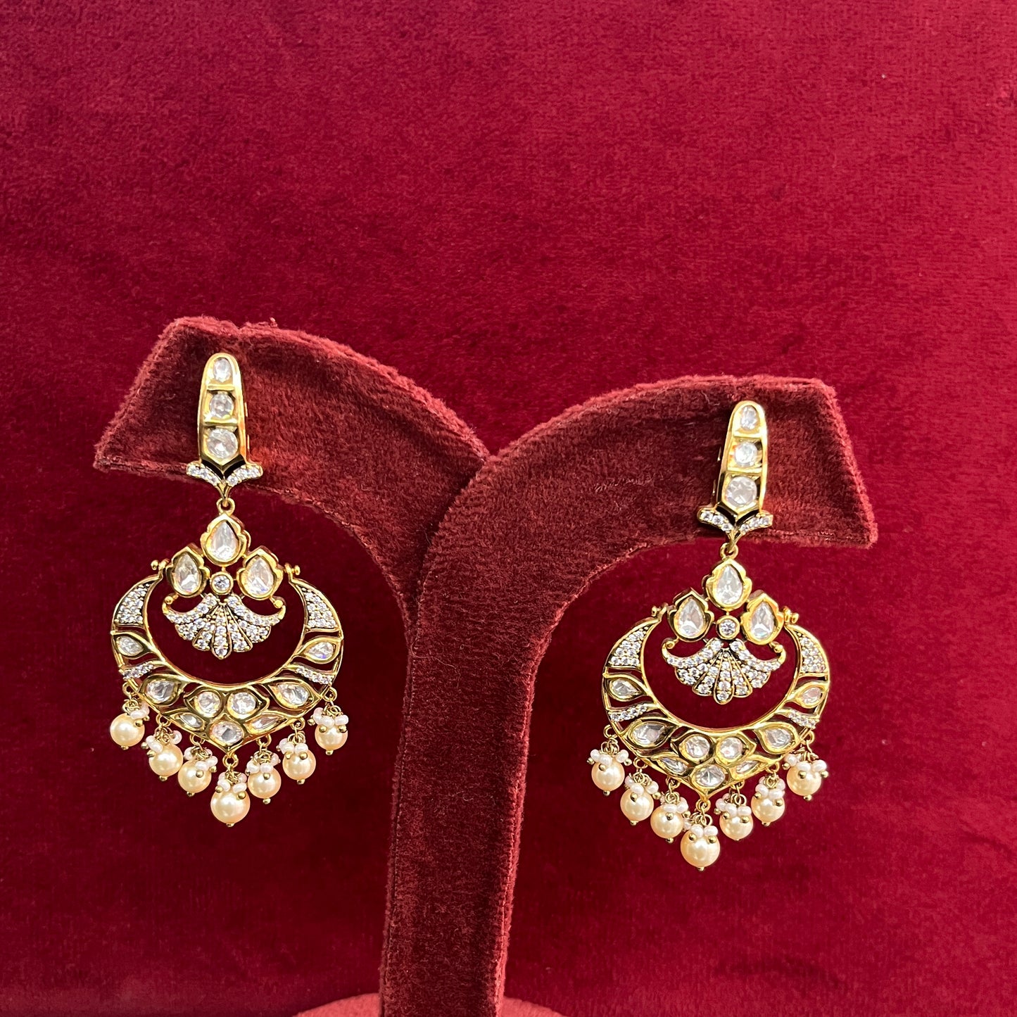 Moissanite Polki Victorian Finish Chand Bali Earrings