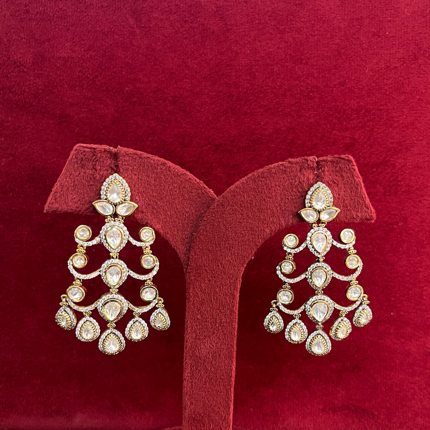 Moissanite Polki Victorian Finish Chandelier Earrings