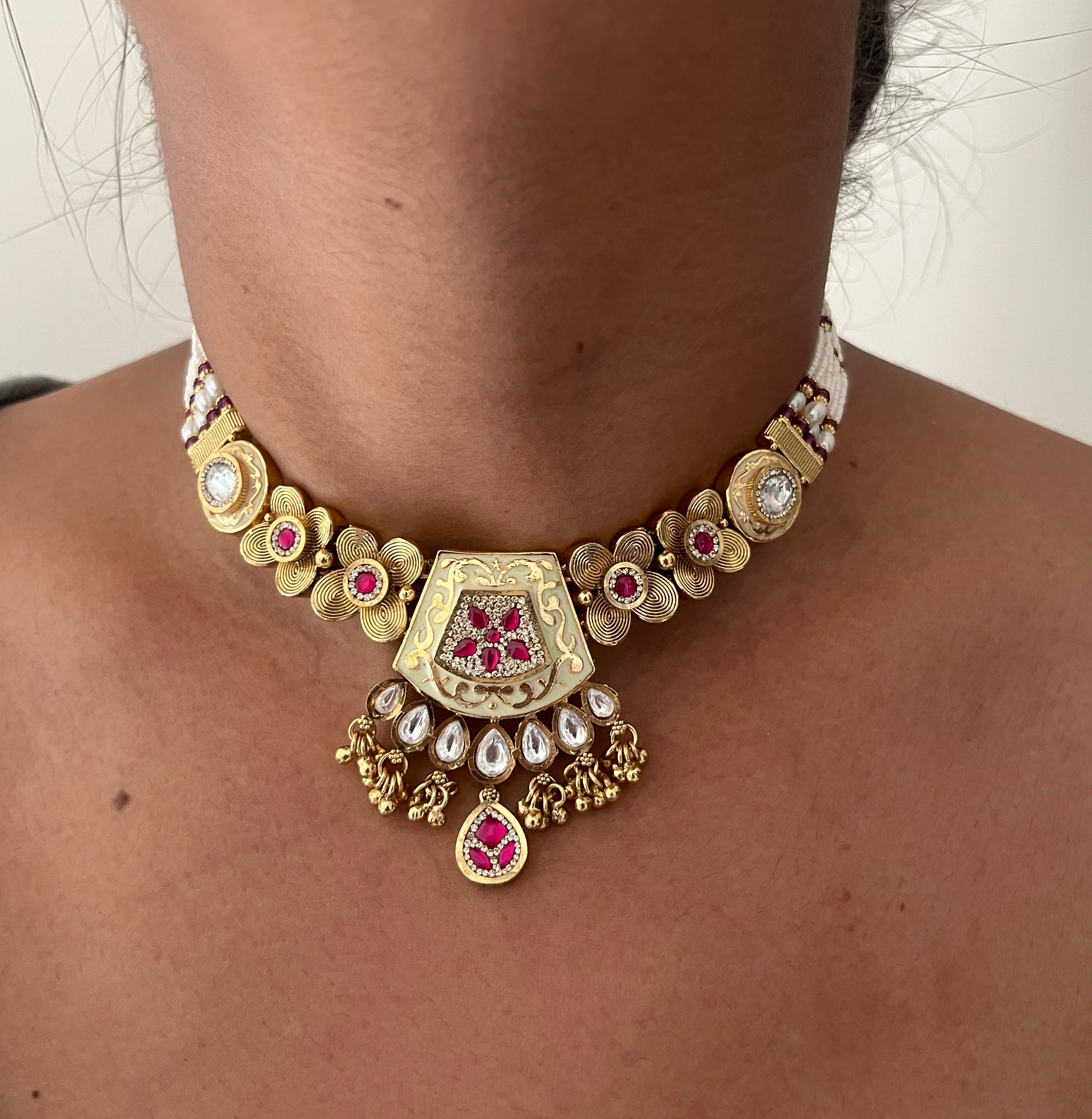 Sneha Dainty Ruby Enamel Chic Set