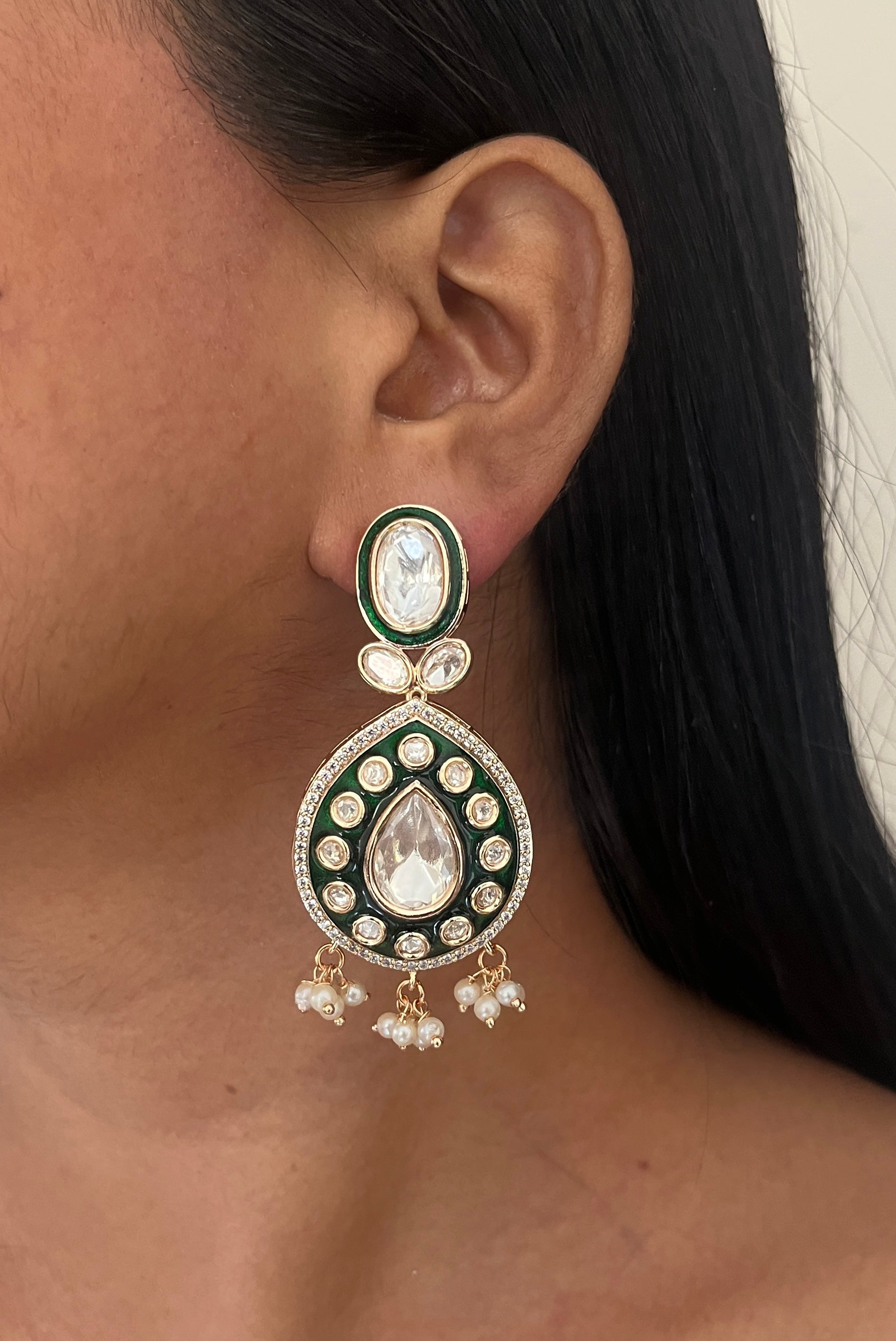 Bold Kundan Meenakari necklace with minimal pearls Peroi