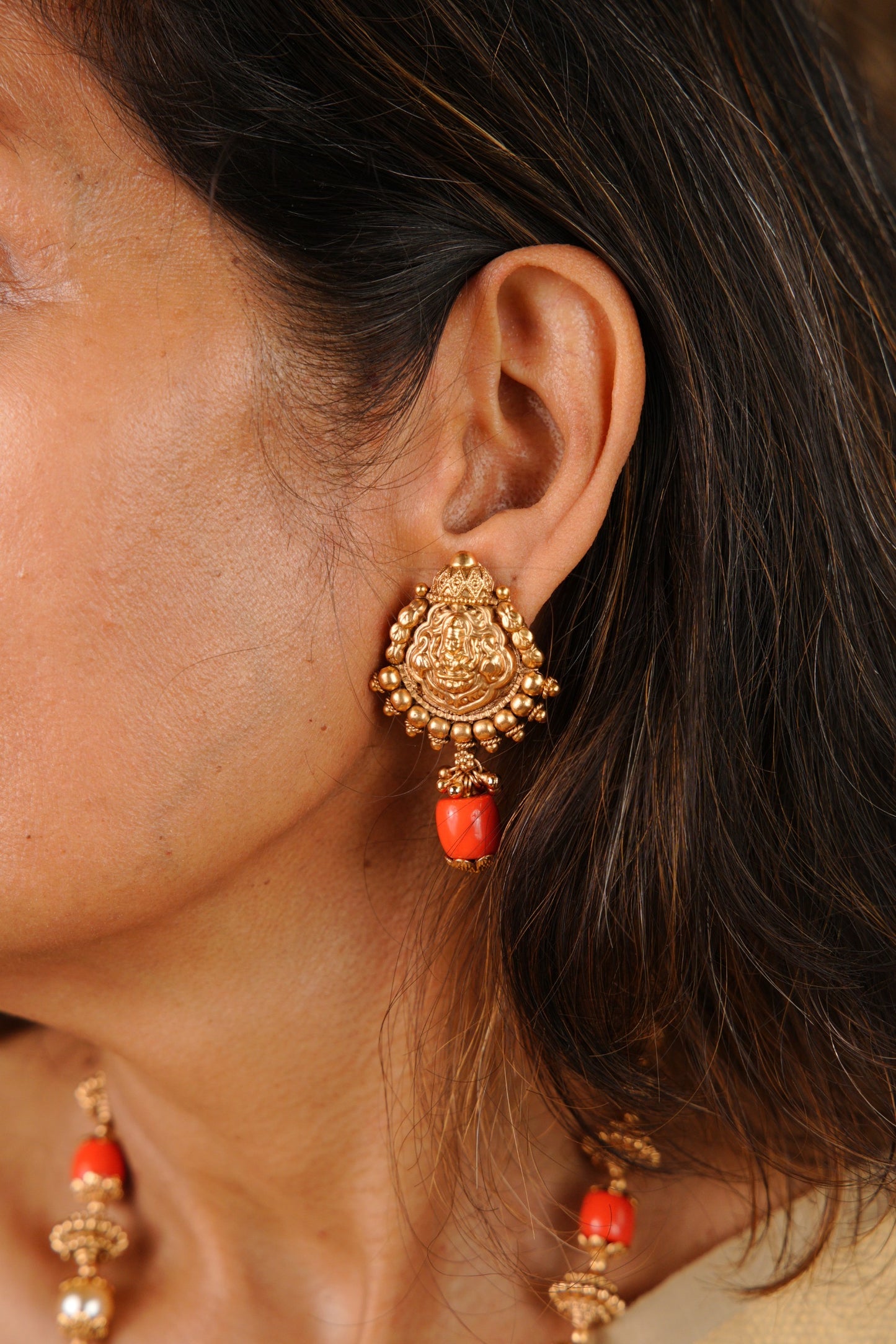 Traditional Lakshmi Ji Nakashi Long Set – Pearl & Coral Beads