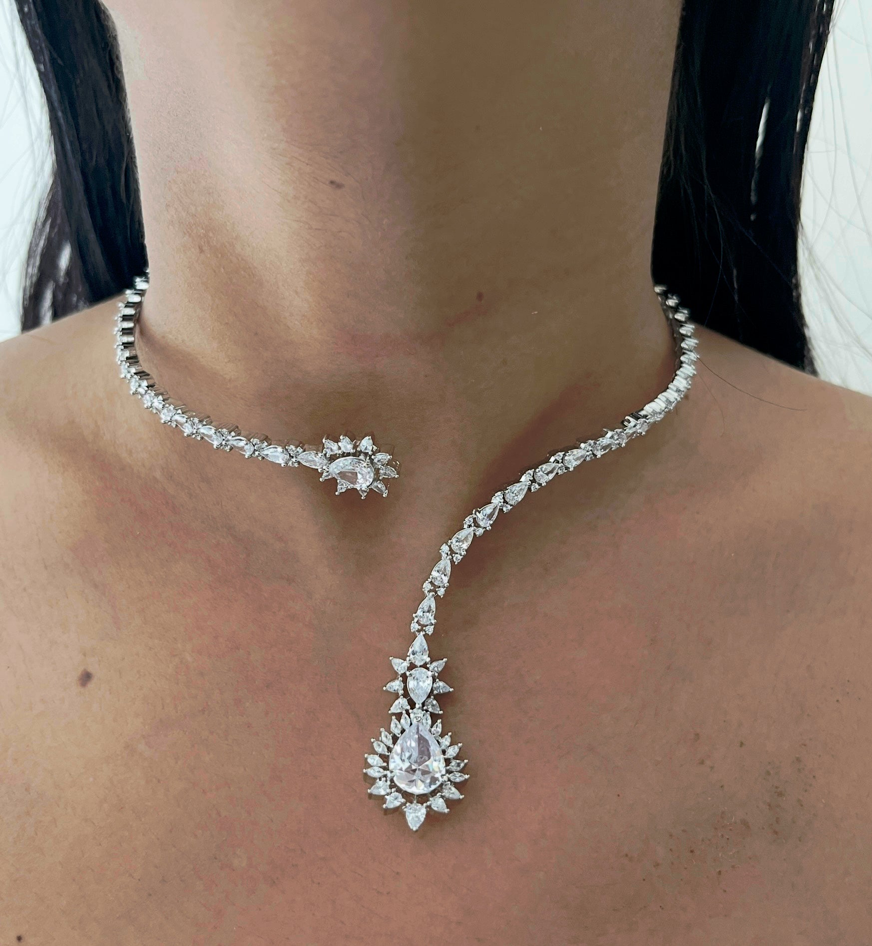 Dainty Doublet & American Diamond Collar Necklace