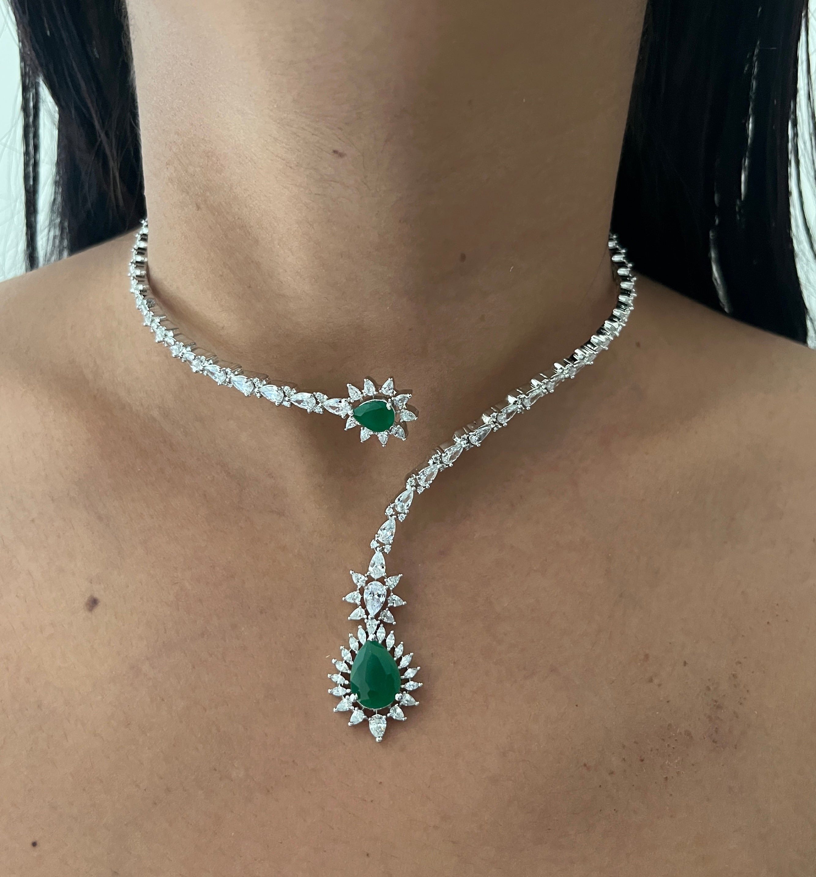 Dainty Doublet & American Diamond Collar Necklace