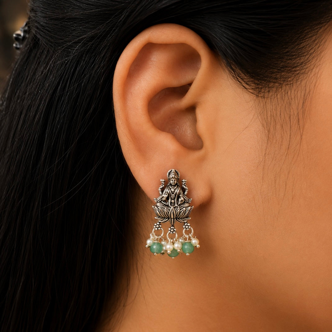 Lakshmi Emerald Beaded Silver Choker
