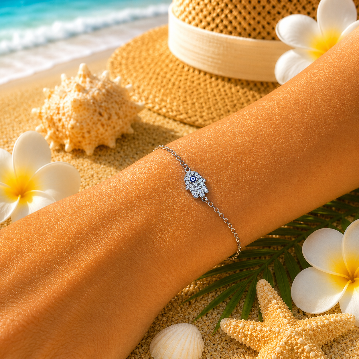 Hamsa Nazar Silver Bracelet