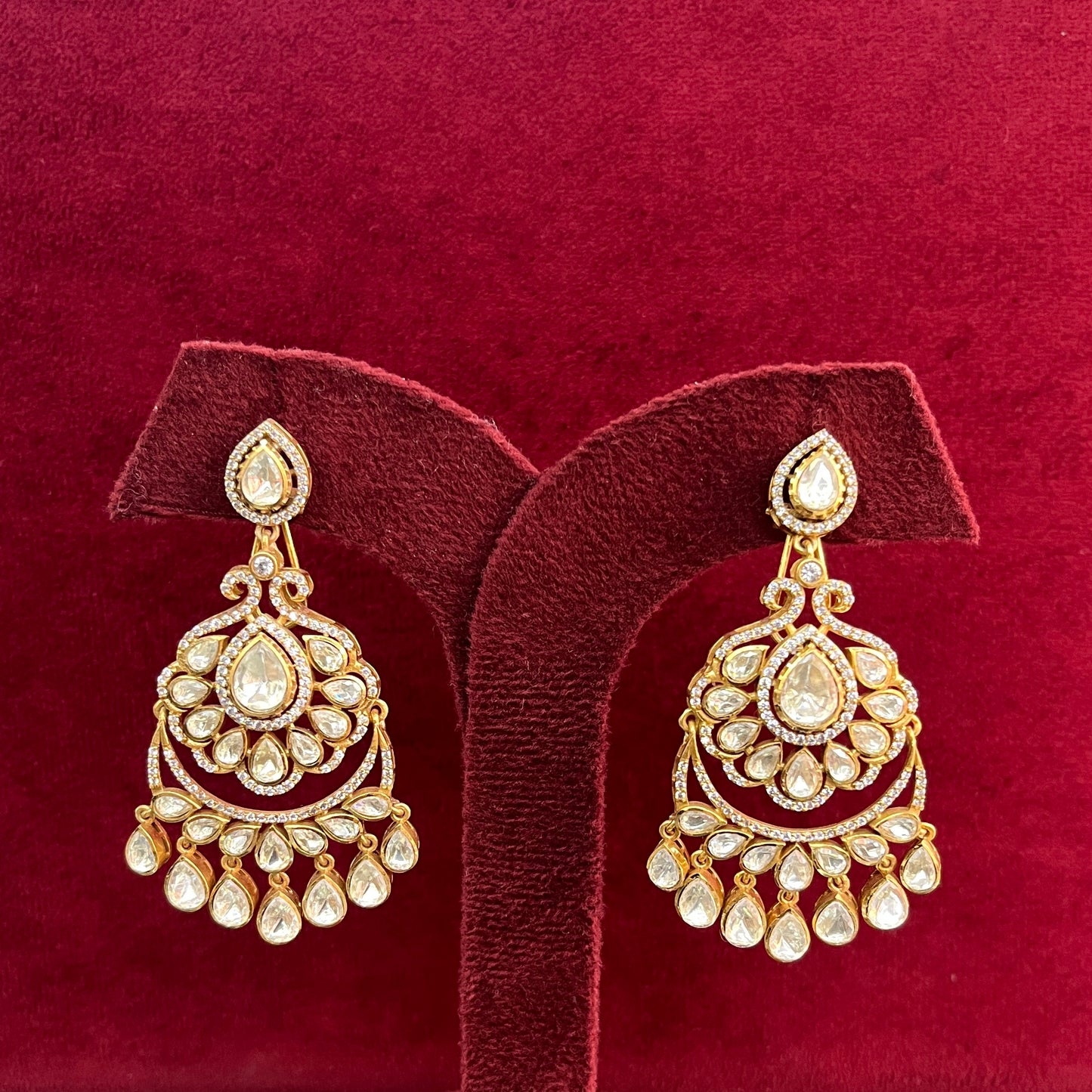Moissanite Polki Peacock Earrings