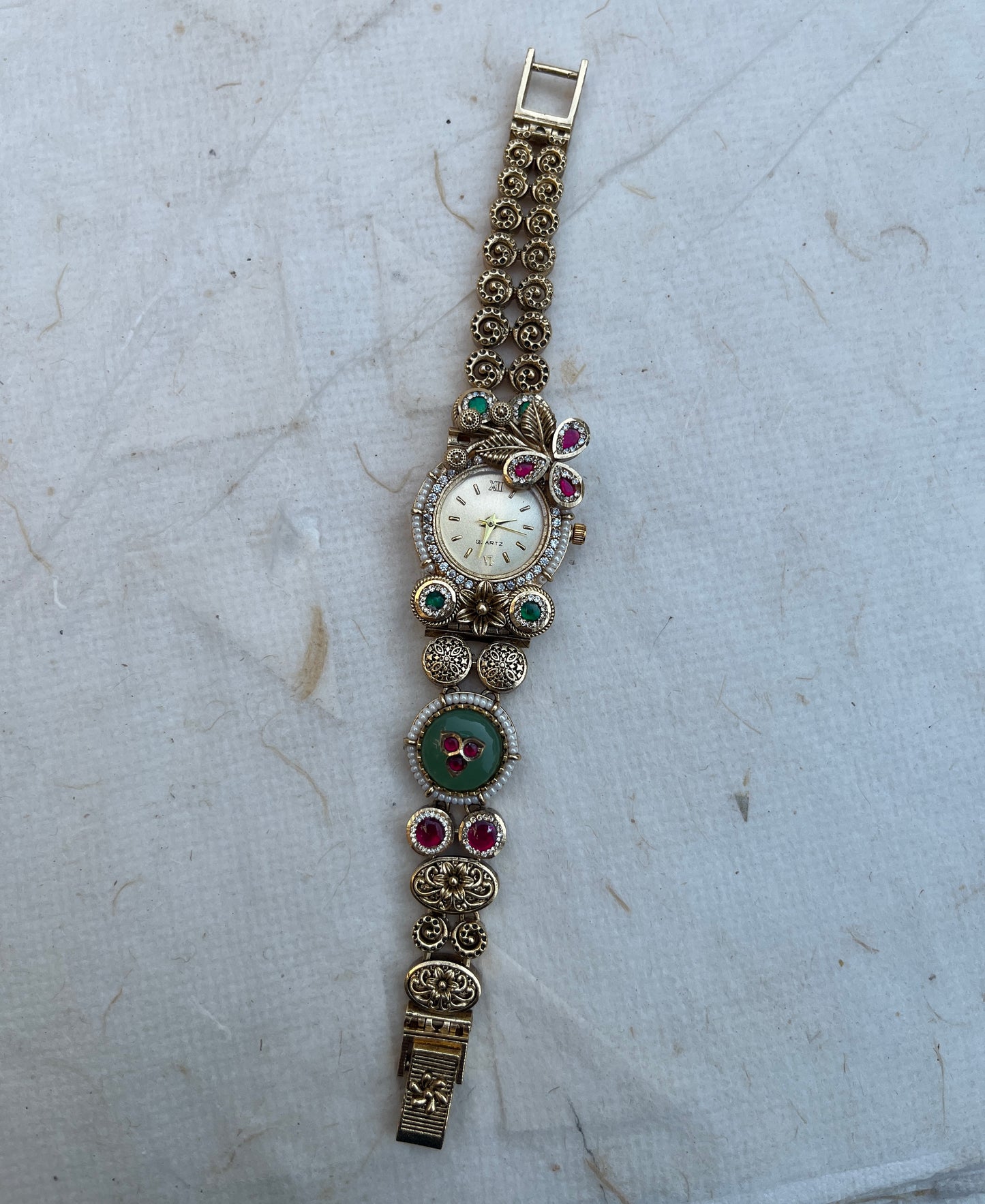 Mehraab Antique Gold Mint Inlay Watch