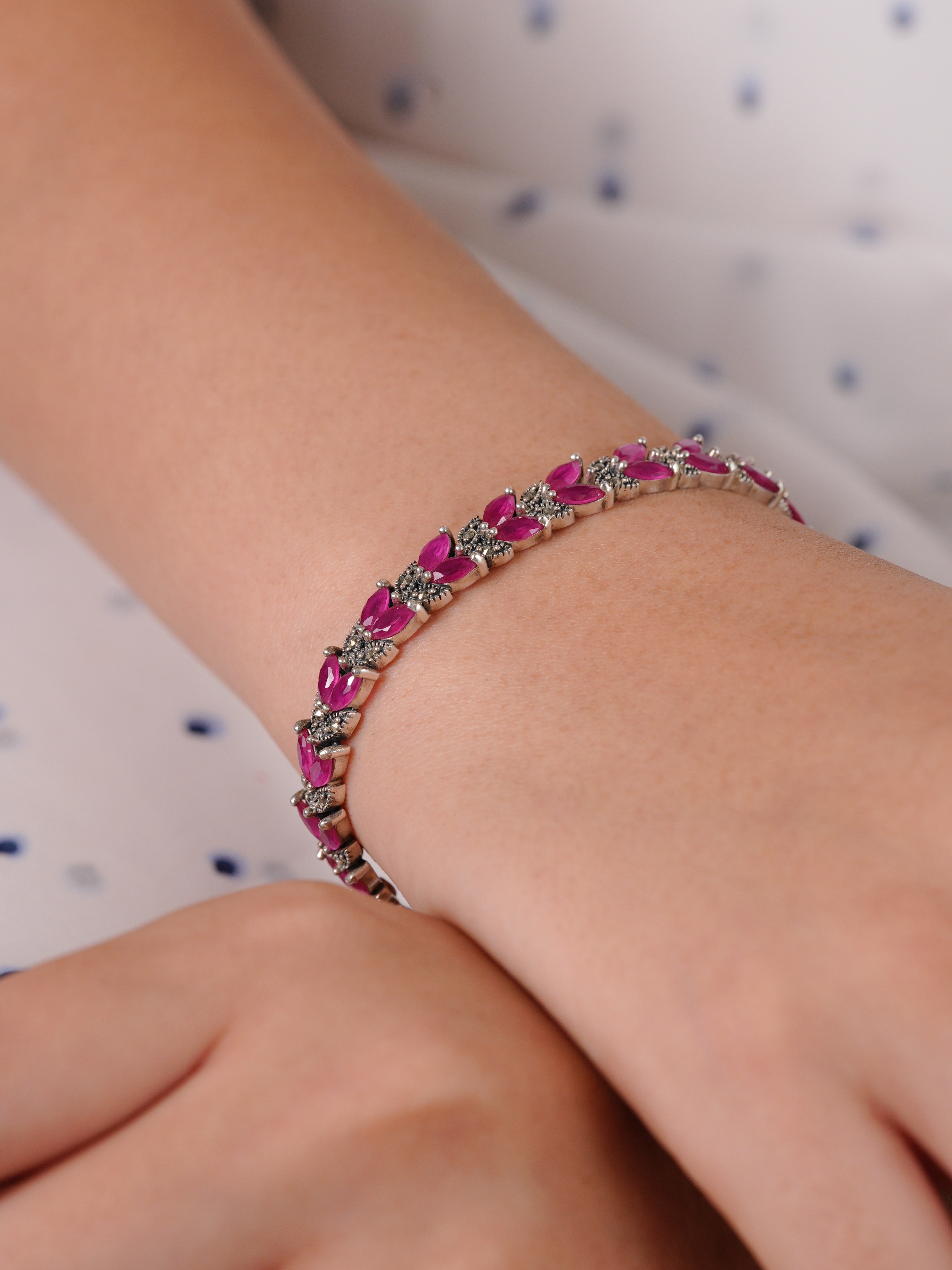 Ruby Blossom Marcasite Bracelet