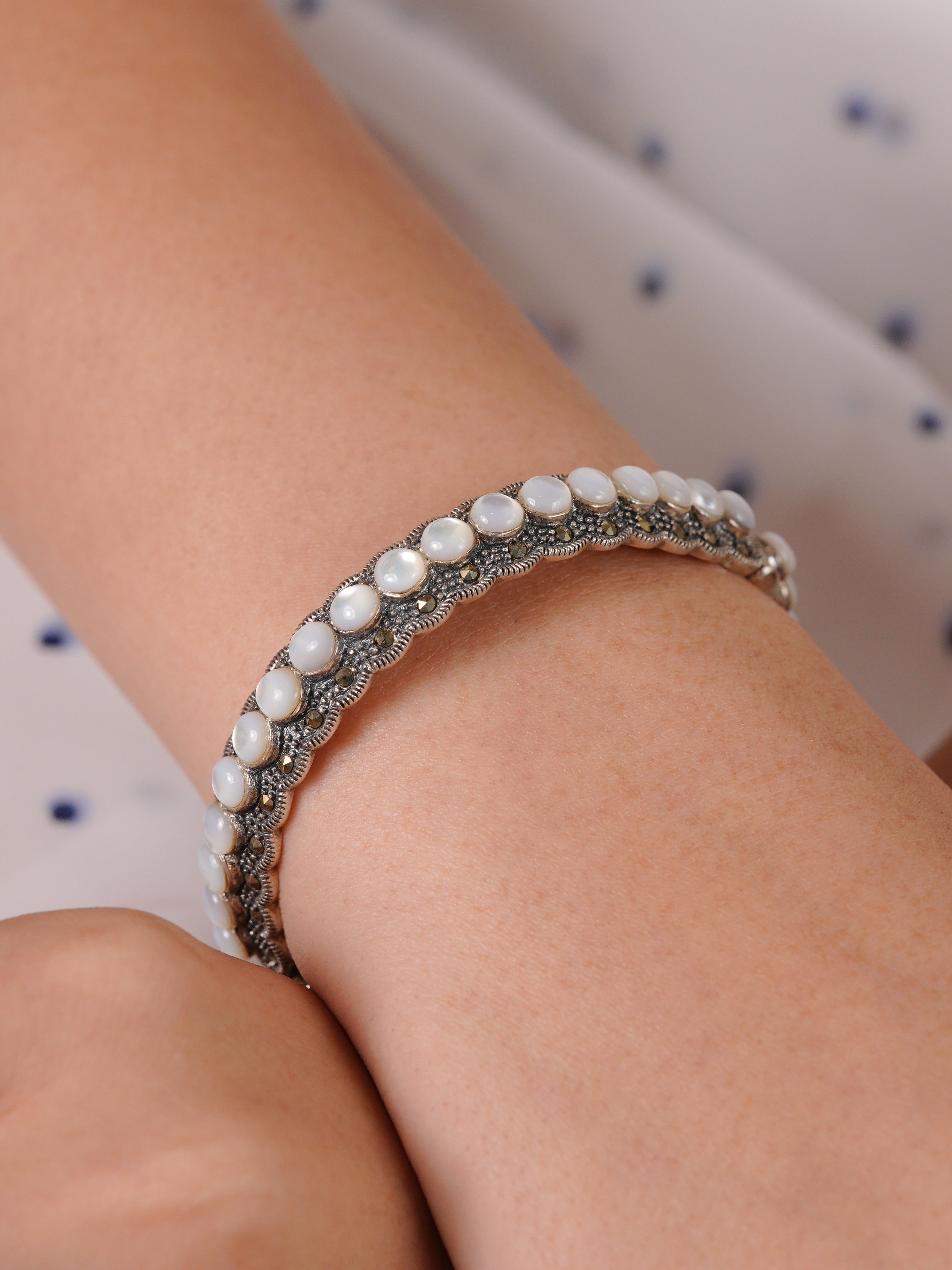 Luna Marcasite & Pearl Silver Bracelet