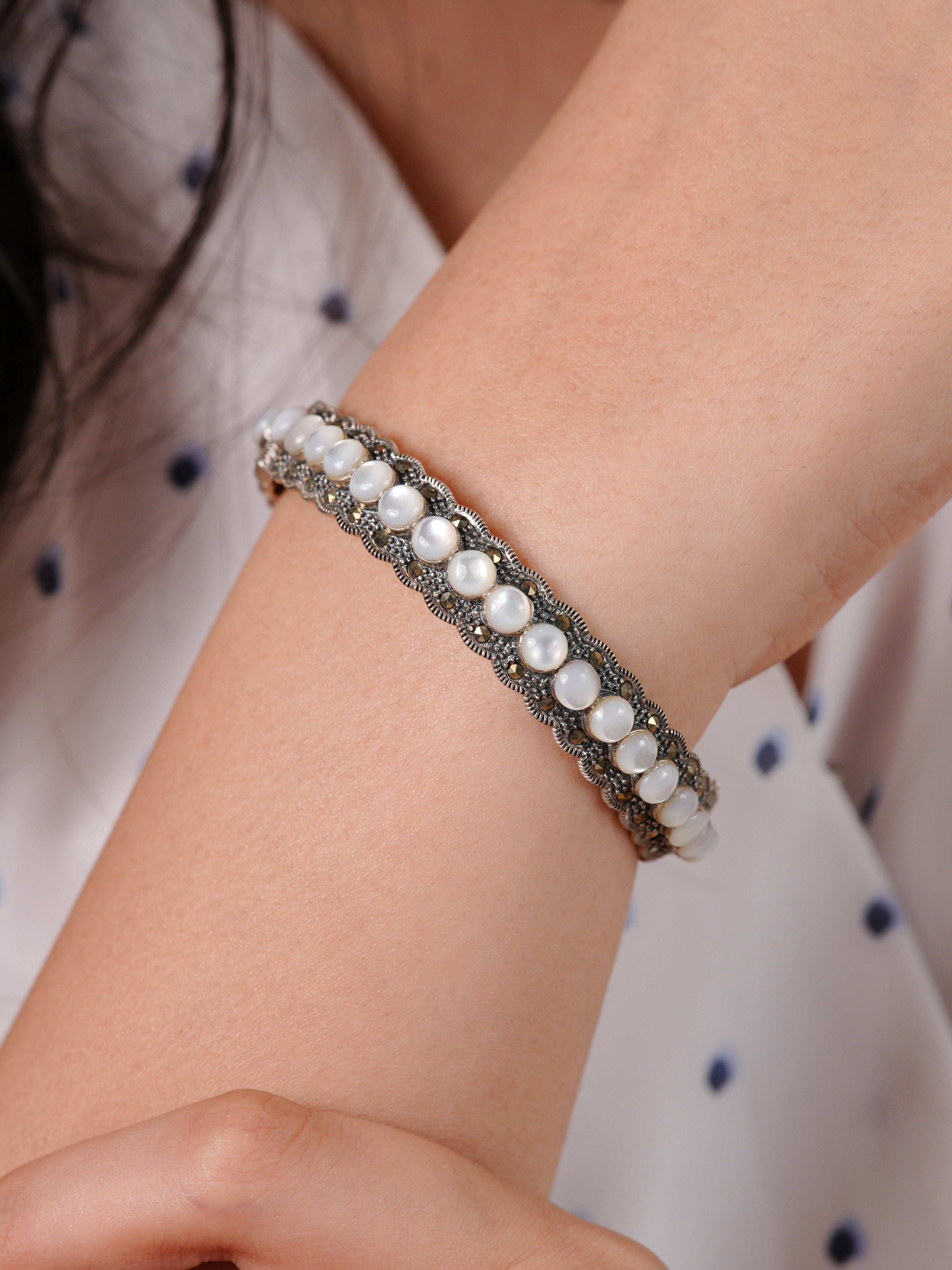Luna Marcasite & Pearl Silver Bracelet