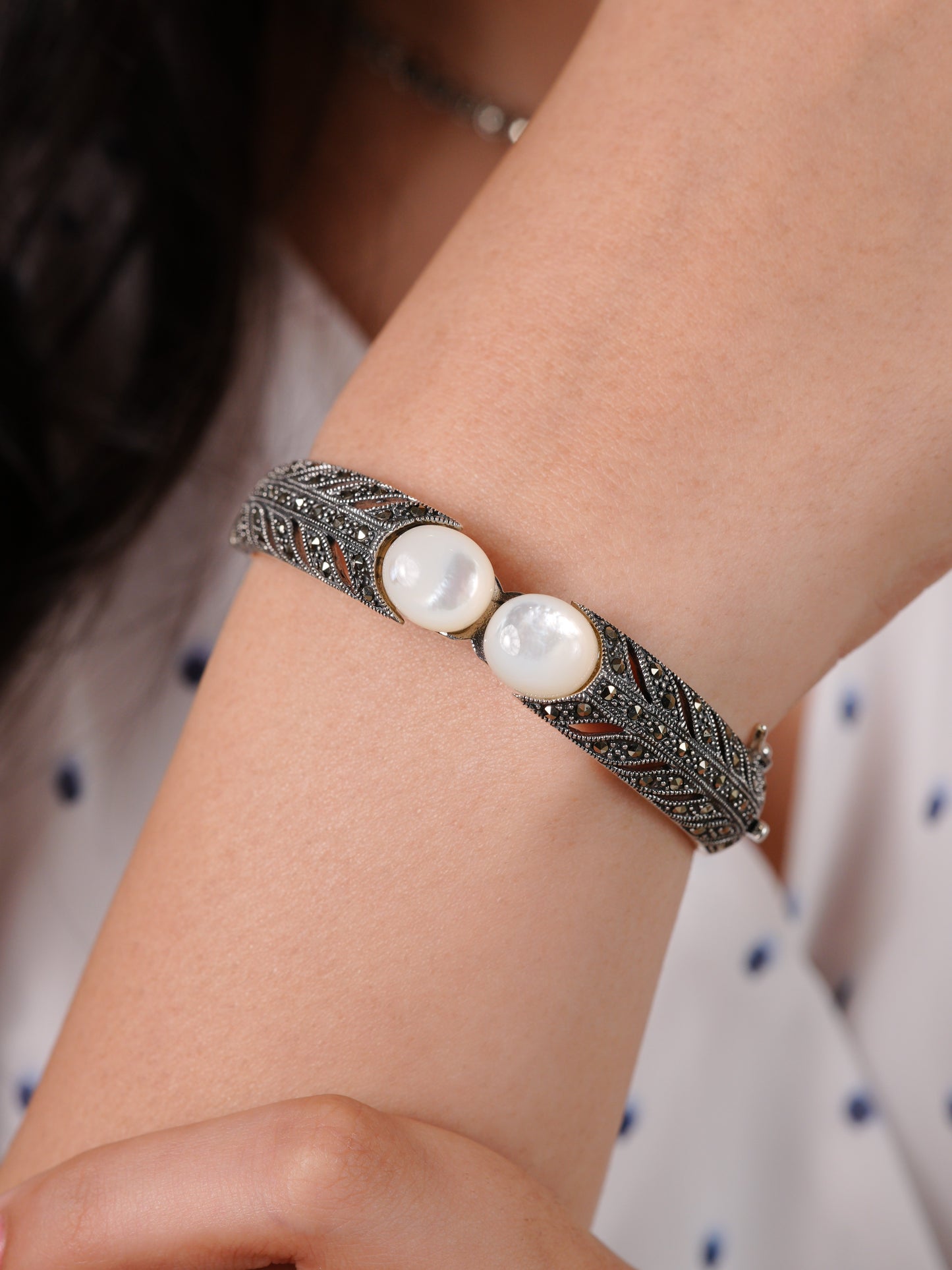 Duo Pearl Marcasite Bracelet