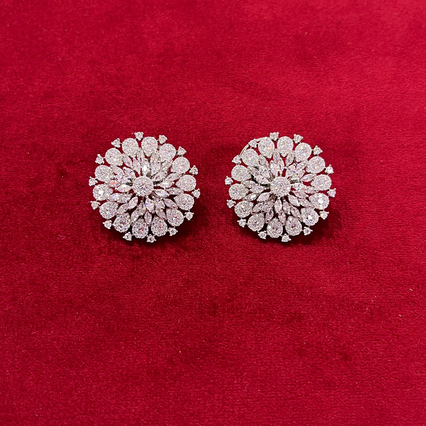 Floral Round American Diamond Studs