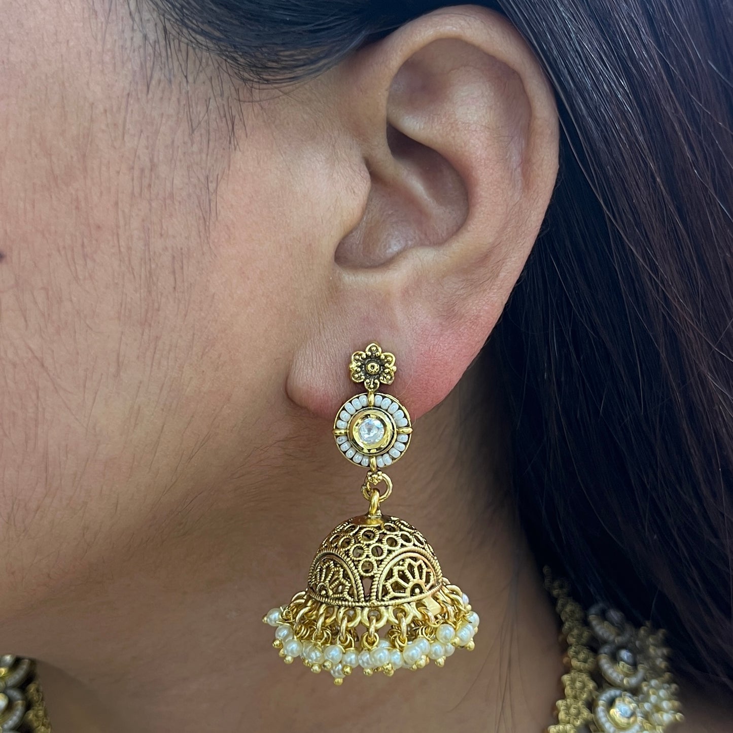 Pushpika Antique Gold Flower Kundan Necklace Set