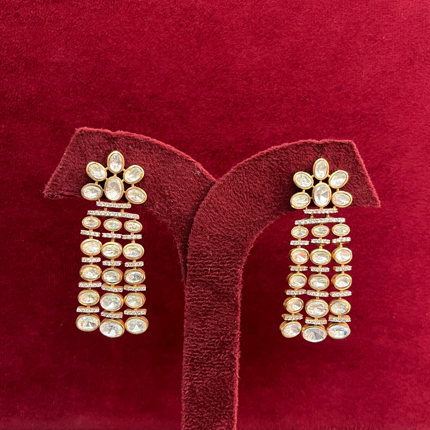 Indo-Western Moissanite Polki Floral Drop Earrings