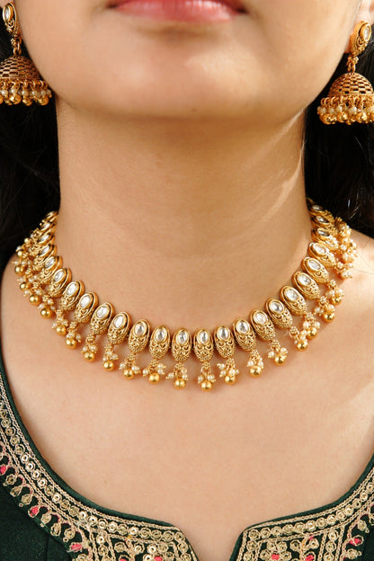 Oval Tukdi Necklace with Kundan Work