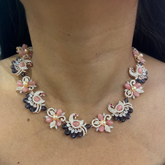 Gulnaar Wings – Rose Gold Bird Motif Necklace Set