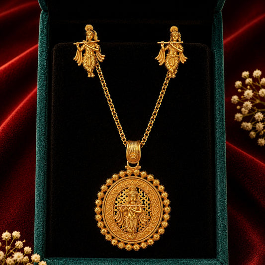 Shri Krishna Temple Pendant Set