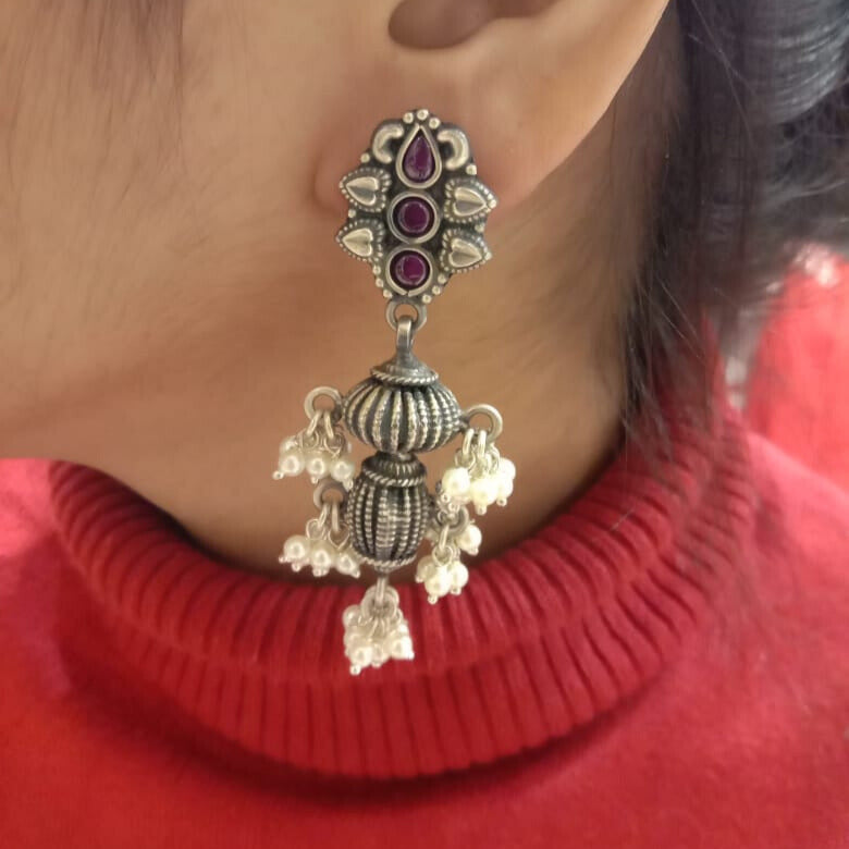 Beautiful double Layer Jhumki with ruby and Moti
