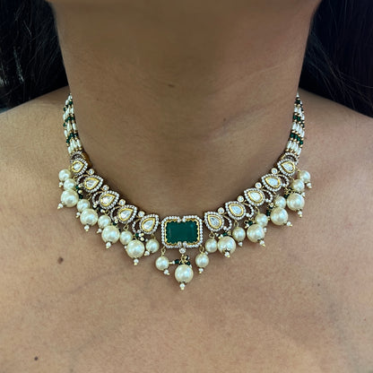 Noorika Dual-Style Moissanite Polki Necklace Set