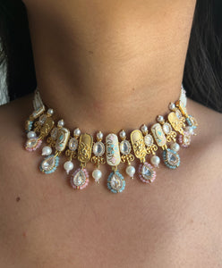 Beautiful Pink & Mint Enamel Kundan Choker set