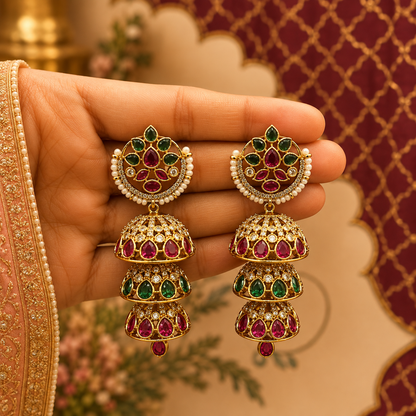 Trirang Polki Kemp Jhumki