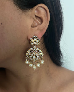 Minimal Victorian Floral  Kundan hangings with pearls Peroi