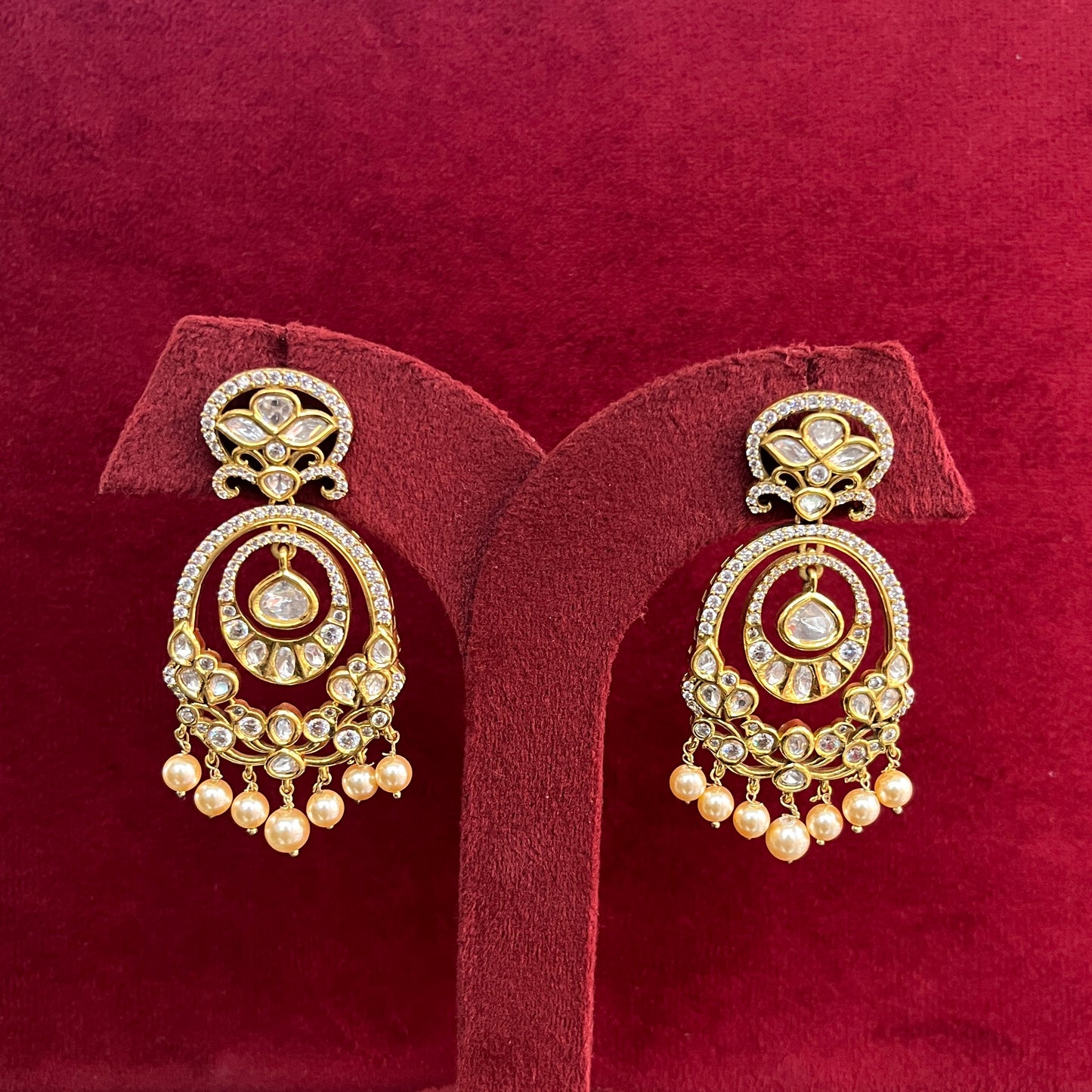 Classic Moissanite Polki Crescent Chand Bali – Victorian Finish