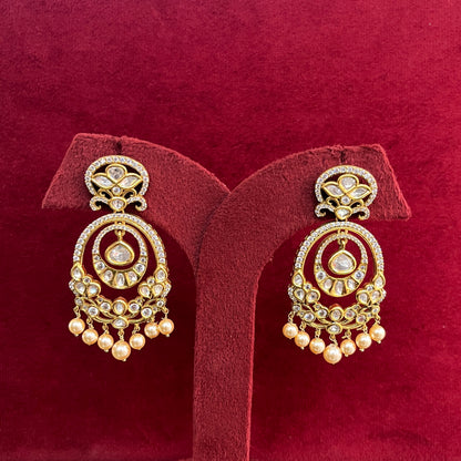 Classic Moissanite Polki Crescent Chand Bali – Victorian Finish