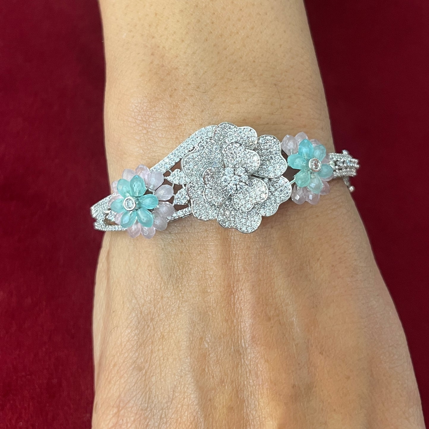 Floral Elegance Pastel Diamond Bracelet