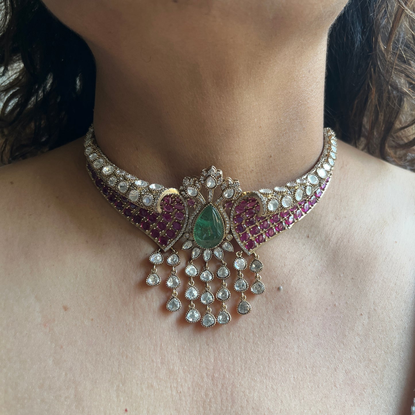 Mayura Ruby–Emerald Moissanite Choker