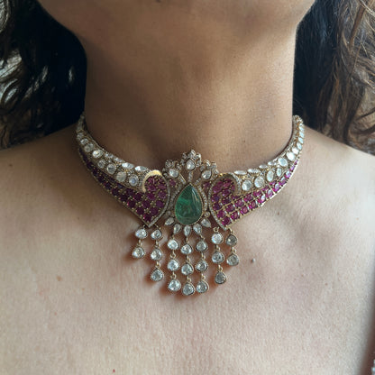 Mayura Ruby–Emerald Moissanite Choker