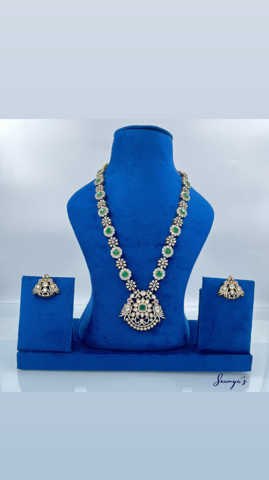 Beautiful Victorian set with beautiful colour combination! Detailed work of AD, Moissnaite Polki & semi precious stones!