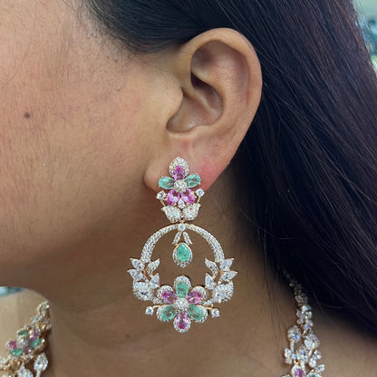 Mint Royale – Rose Gold Floral Crystal Necklace Set
