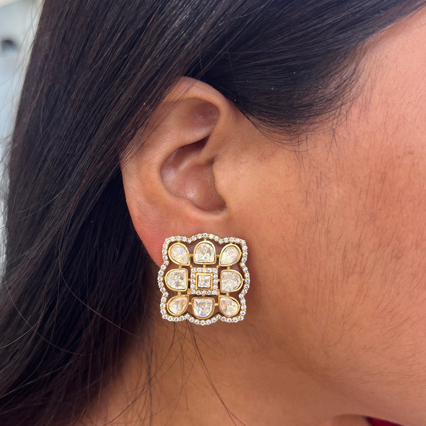 Gul Square Polki Studs