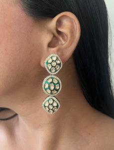 Asymmetric Kundan Necklace set with green Meenakari