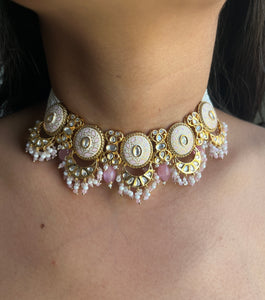 Regal Pink Enamel Kundan Choker Set
