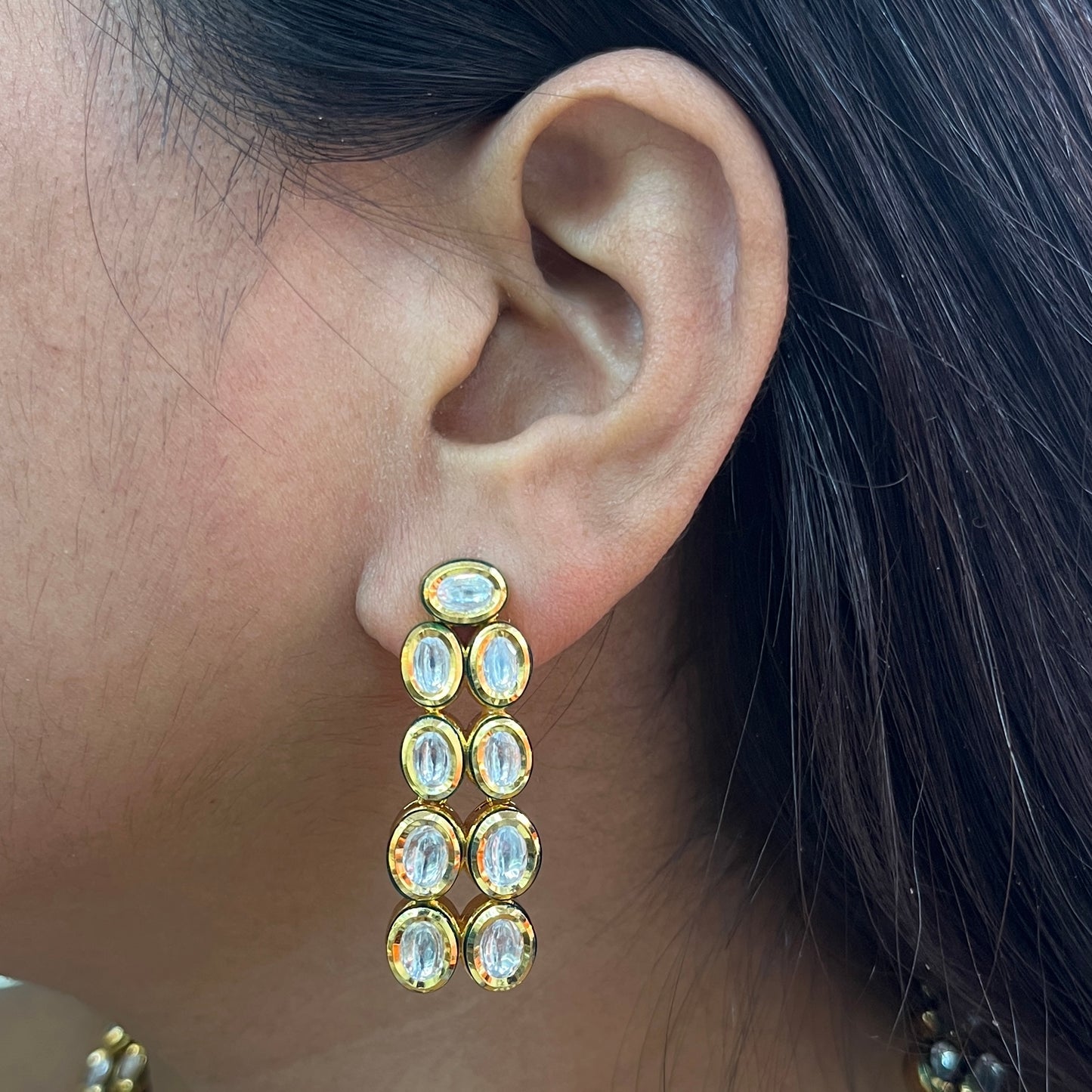 Elegant Double-Line Oval Kundan Necklace