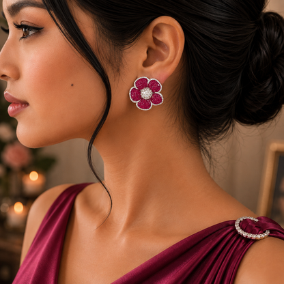 Royal Blossom Floral Stud Earrings