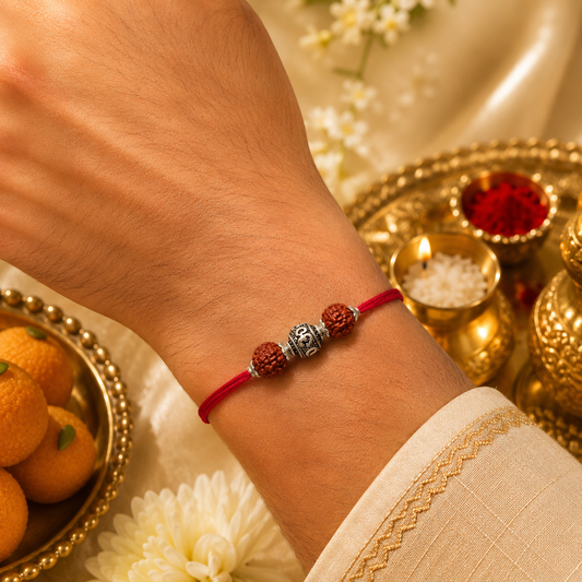Divine Om Rudraksha Silver Rakhi