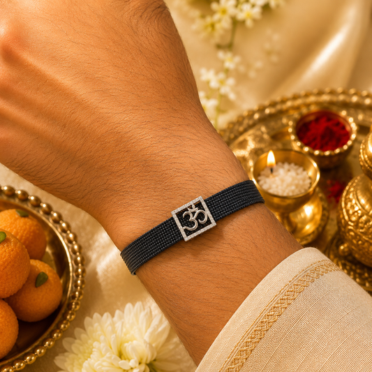 Divine Om Silver Rakhi Bracelet