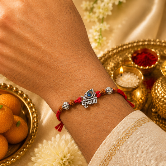 Divine Krishna Silver Rudraksha Rakhi