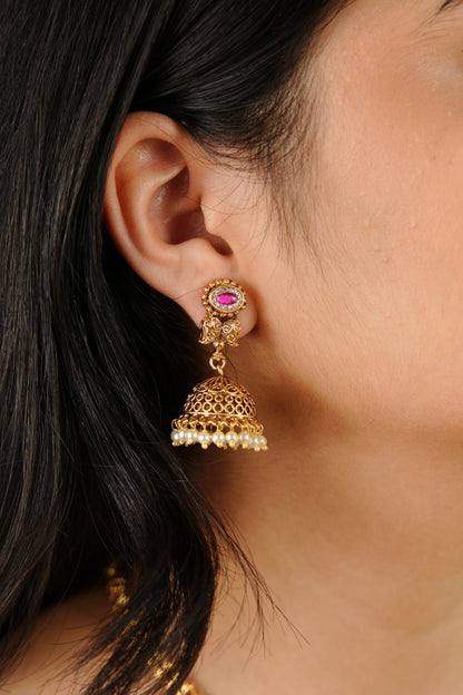 Mintara Ruby Antique Gold Necklace Set