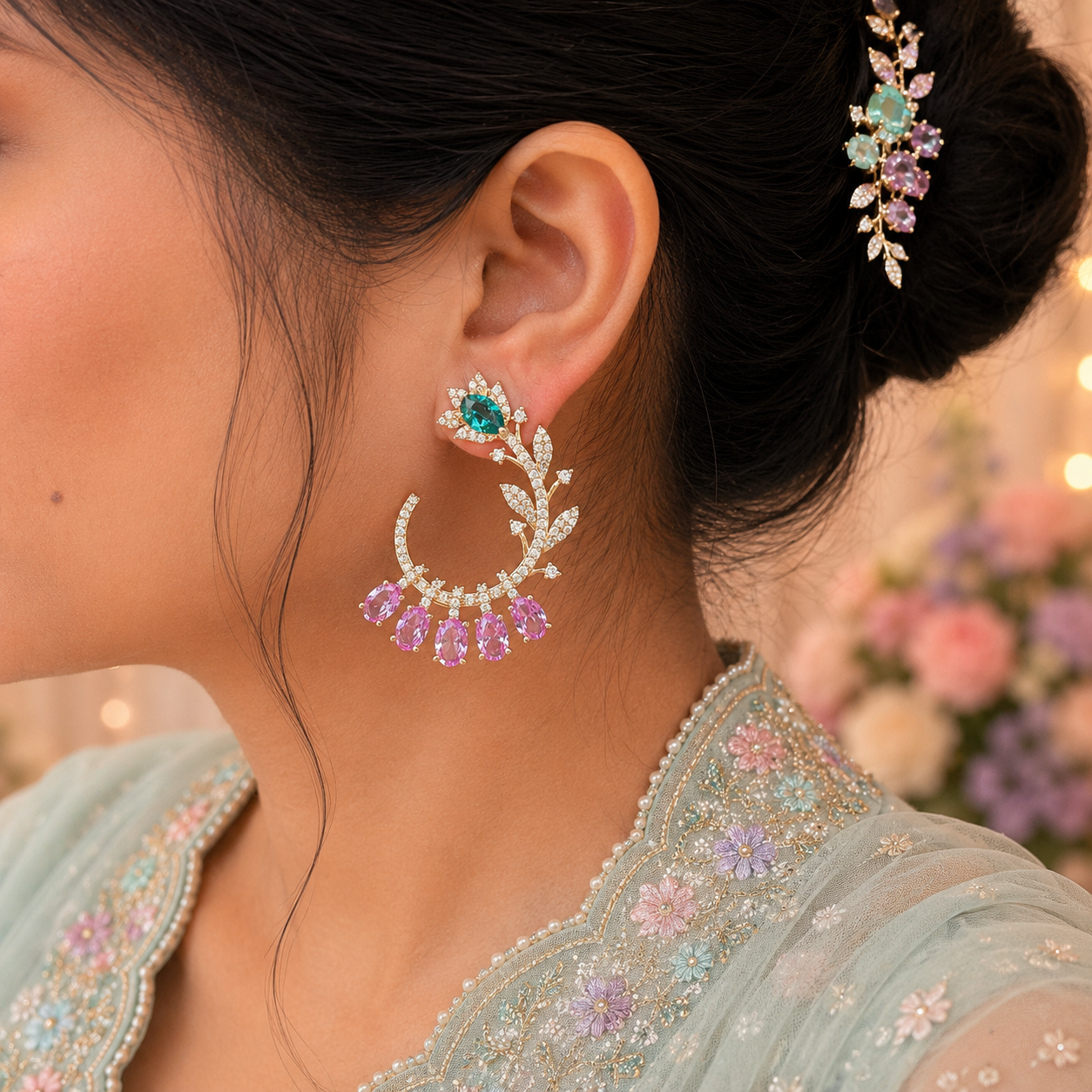 Botanical Bloom Ear Cuff Earrings