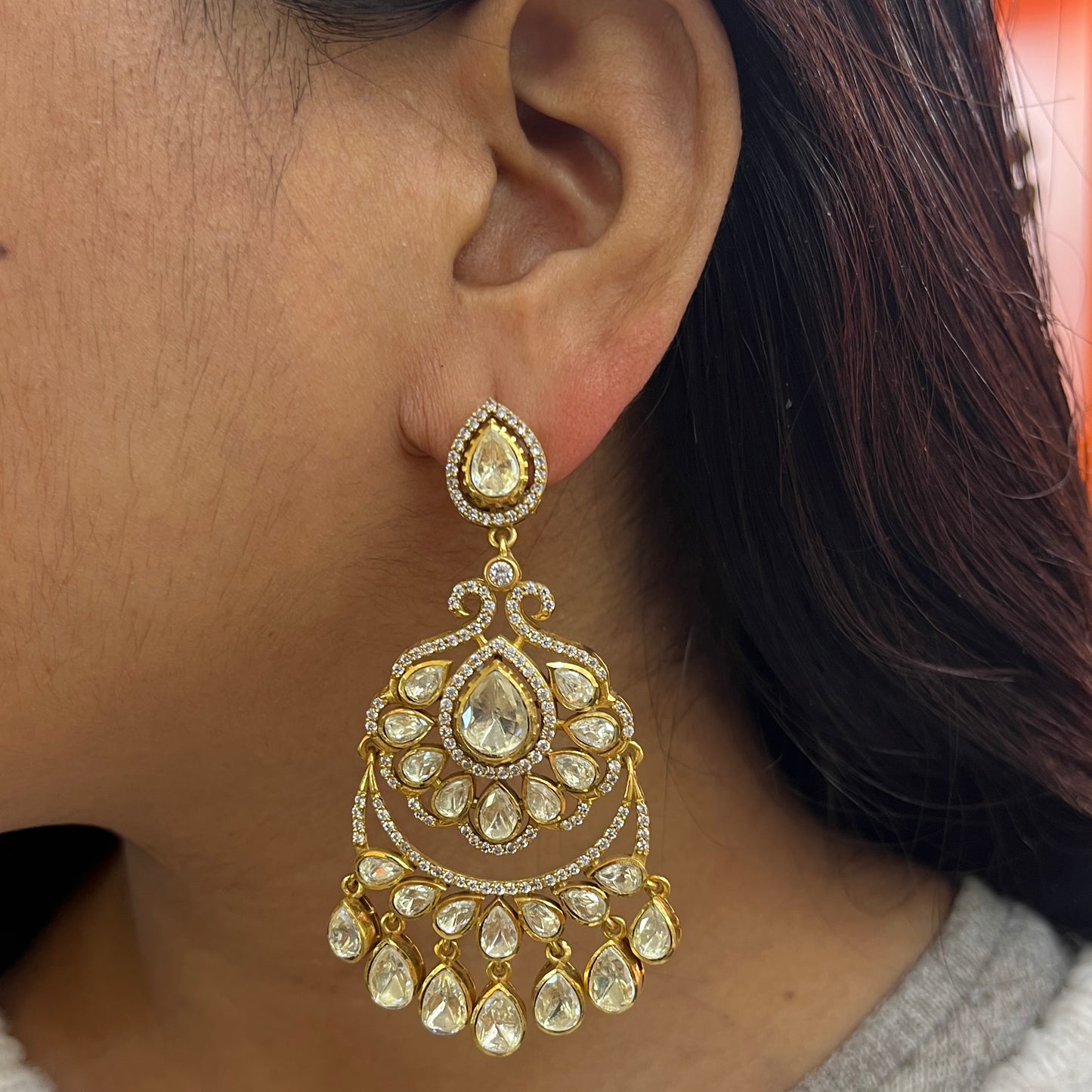Moissanite Polki Peacock Earrings