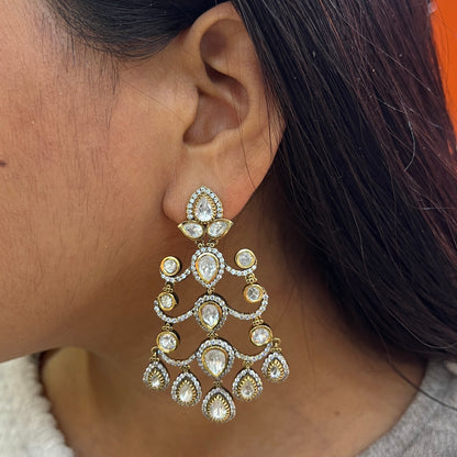 Moissanite Polki Victorian Finish Chandelier Earrings
