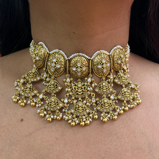 Jhalika Antique Gold Kundan Choker Set