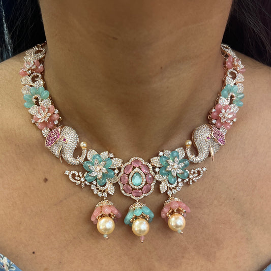 RajGajra – Rose Gold Elephant Shell Necklace Set