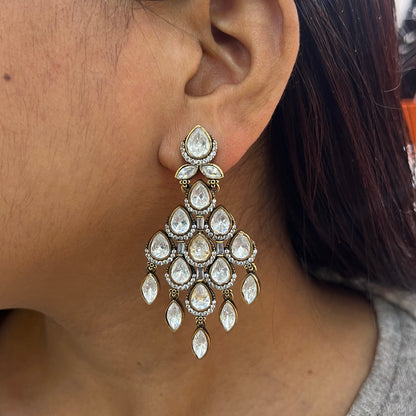 Kite-Shaped Moissanite Polki Western Hangings – Victorian Finish