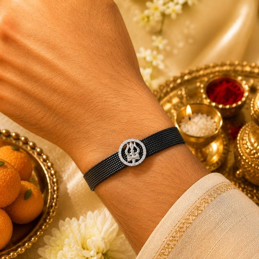 Divine Trishul Silver Rakhi Bracelet