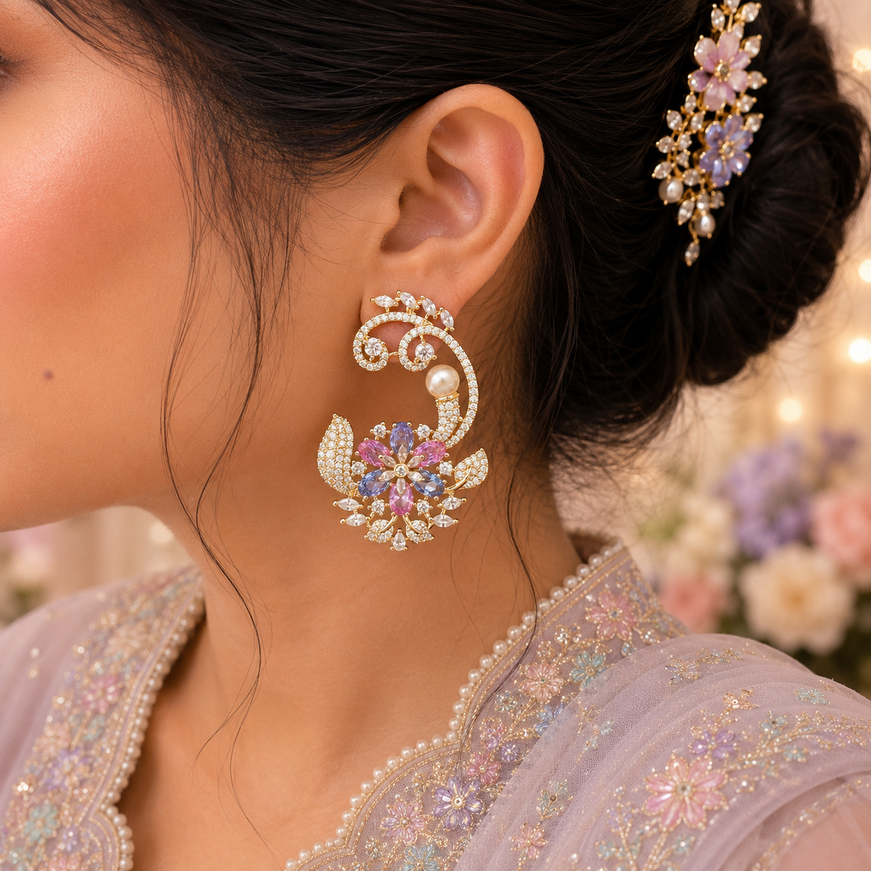 Royal Blossom Ear Cuff Earrings